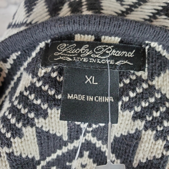 Lucky Brand Black White Knit Zip Front Cardigan XL Chevron Pattern - Picture 2 of 14